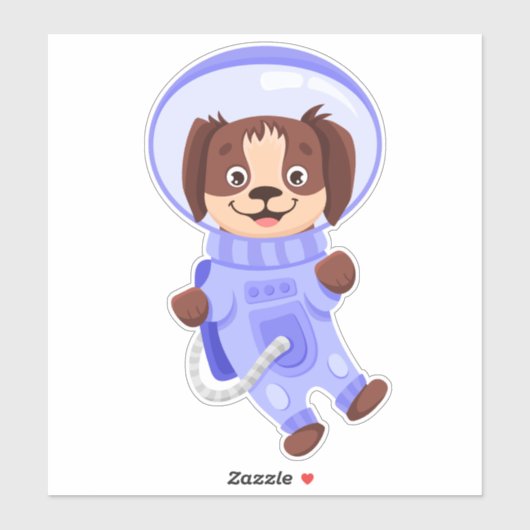 Cute Dog Astronaut Flying in Open Space in Suit Sticker (Vel)