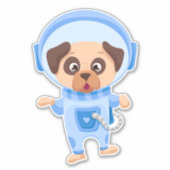 Cute Dog Astronaut Flying in Open Space in Suit Sticker (Voorkant)