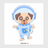 Cute Dog Astronaut Flying in Open Space in Suit Sticker (Vel)
