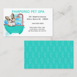 Cute Dog Bath Green Pet Groomer Visitekaartje