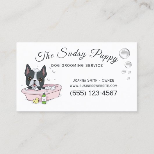 Cute Dog Bath Grooming Service Visitekaartje (Voorkant)