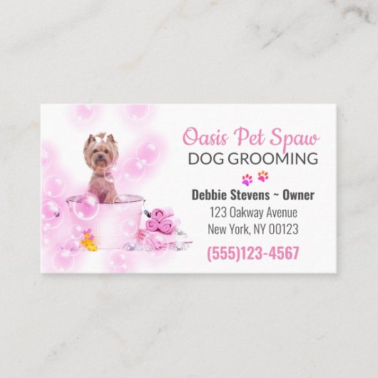 Cute Dog Bathing Pet Grooming Service Visitekaartje (Voorkant)