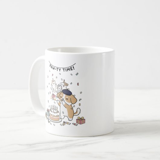 Cute Dog Birthday Celebration Playful Party Coffee Koffiemok (Voorkant links)