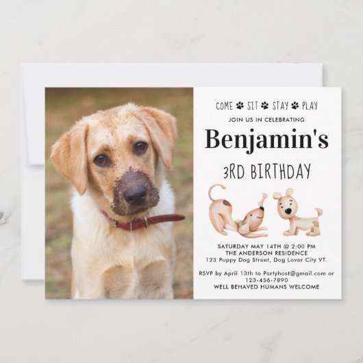 Cute Dog Birthday Party Puppy Custom Pet Photo Kaart (Voorkant)