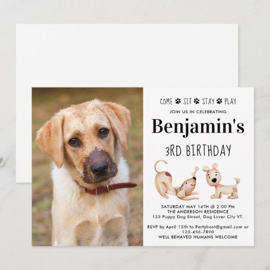 Cute Dog Birthday Party Puppy Custom Pet Photo Kaart (Voorkant / Achterkant)