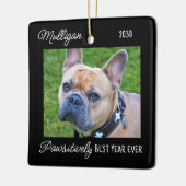 Cute Dog Black Quarantine-kerstfoto Keramisch Ornament (Links)