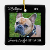 Cute Dog Black Quarantine-kerstfoto Keramisch Ornament (Voorkant)
