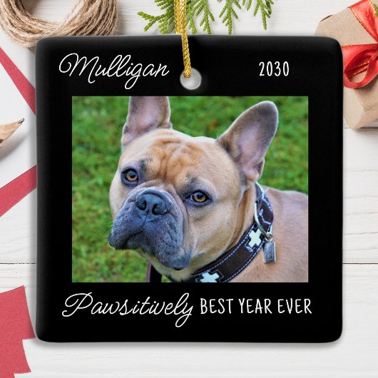 Cute Dog Black Quarantine-kerstfoto Keramisch Ornament