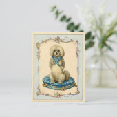 Cute Dog Blue Cushion  reproductie Briefkaart (Staand voorkant)