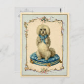Cute Dog Blue Cushion  reproductie Briefkaart (Voorkant / Achterkant)