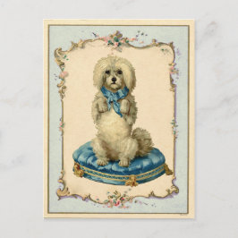 Cute Dog Blue Cushion reproductie Briefkaart