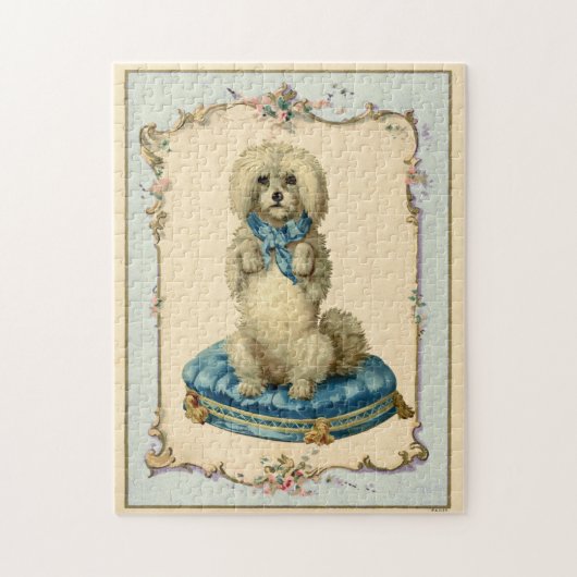 Cute Dog Blue Cushion reproductie Legpuzzel (Verticaal)
