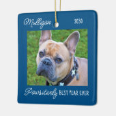 Cute Dog Blue Quarantine-kerstfoto Keramisch Ornament (Links)