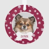 Cute Dog Bone Name Year Red and White Paw Prins Ornament (achterkant)