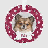 Cute Dog Bone Name Year Red and White Paw Prins Ornament (voorkant)