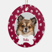 Cute Dog Bone Name Year Red & White Paw Prins Keramisch Ornament (Links)