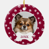 Cute Dog Bone Name Year Red & White Paw Prins Keramisch Ornament (Achterkant)