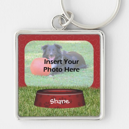 Cute Dog Bowl Design Pet Photo Sleutelhanger (Voorkant)