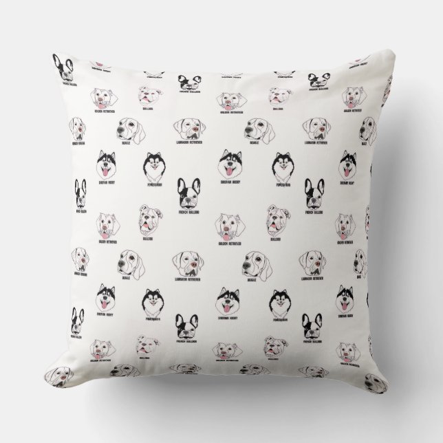 Cute Dog Breed Faces Pattern Throw Pillow Kussen (Voorkant)
