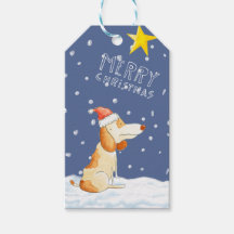 Cute Dog Cartoon - Merry kerstcadeau Label