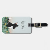 Cute Dog Cartoon met Flowers Kinder Bagagelabel (Voorkant horizontaal)