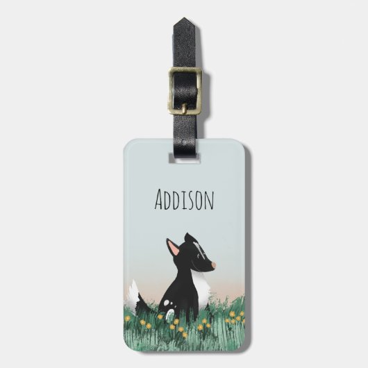 Cute Dog Cartoon met Flowers Kinder Bagagelabel (Voorkant verticaal)