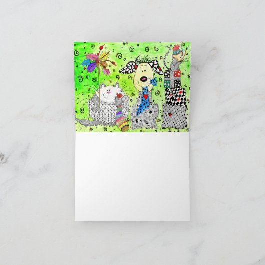 Cute Dog, Cat and Mouse Kerstmis Wenskaart Feestdagen Kaart (Binnen)