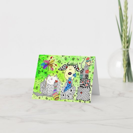 Cute Dog, Cat and Mouse Kerstmis Wenskaart Feestdagen Kaart (Voorkant)