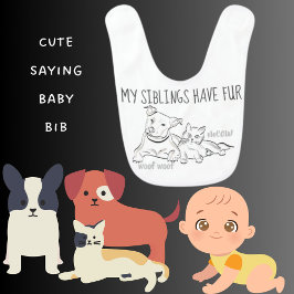 Cute Dog Cat Cartoon Sibling Baby Bib Slabbetje
