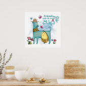 Cute Dog Cat Friends maken de wereld prachtig Poster (Keuken)