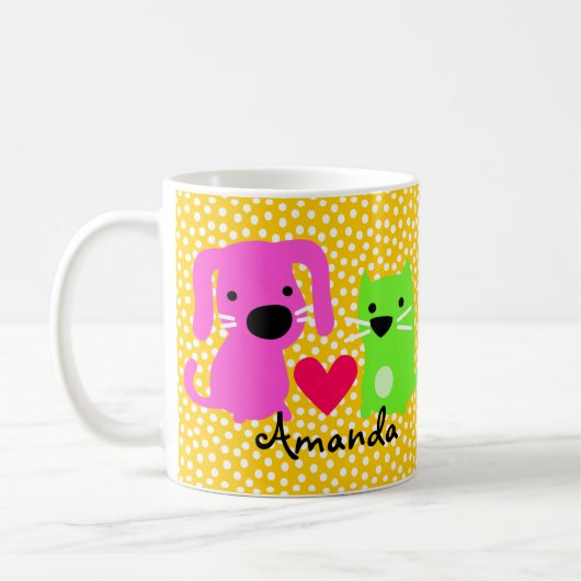 Cute Dog & Cat & Heart Koffiemok (Links)