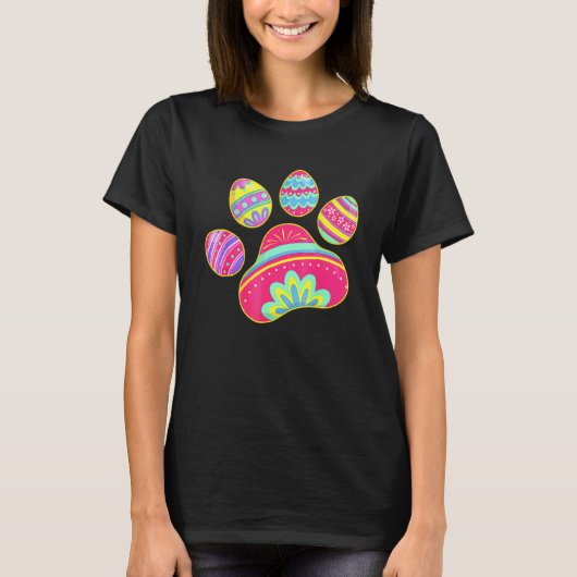 Cute Dog Cat Paw Easter Egg Girls Womens T-shirt (Voorkant)