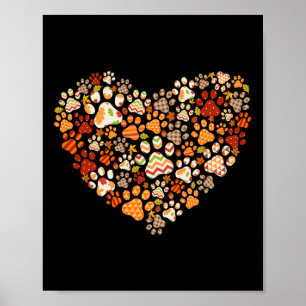 Cute Dog Cat Paw Print Pumpkin Autumn Leaf Herfst