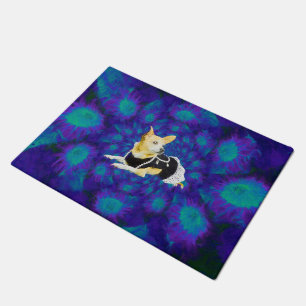 Cute Dog Chihuahua Paars Blue Floral Deurmat