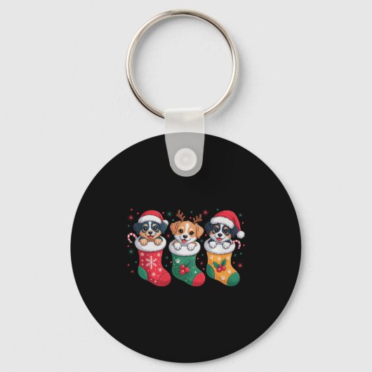 Cute Dog Christmas Pajama Santa Hat Xmas Men Women Sleutelhanger (Voorkant)