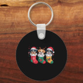 Cute Dog Christmas Pajama Santa Hat Xmas Men Women Sleutelhanger (Voorkant)