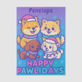 Cute Dog Christmas Pawlidays Blue Purple Kawaii Tissuepapier (Voorkant)