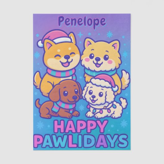 Cute Dog Christmas Pawlidays Blue Purple Kawaii Tissuepapier (Voorkant)