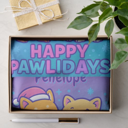 Cute Dog Christmas Pawlidays Blue Purple Kawaii Tissuepapier (Geschenk)