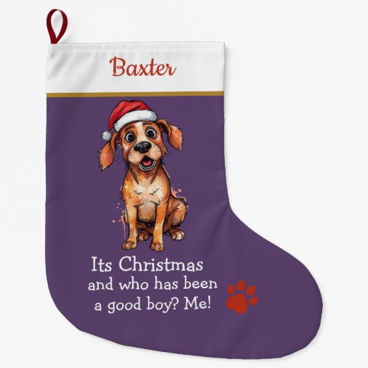 Cute Dog Christmas Stocking – with funny text Grote Kerstsok (Voorkant)