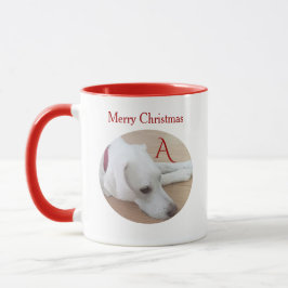 Cute Dog Custom Single Initiaal Red Kerstmis Mok