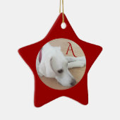 Cute Dog Custom Single Initiaal Red Kerstster Keramisch Ornament (Rechts)