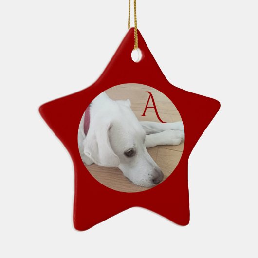 Cute Dog Custom Single Initiaal Red Star Keramisch Ornament (Rechts)
