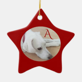 Cute Dog Custom Single Initiaal Red Star Keramisch Ornament
