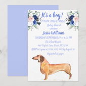 Cute Dog Dachshund Floral Blue Weiner Baby Boy Kaart (Voorkant / Achterkant)