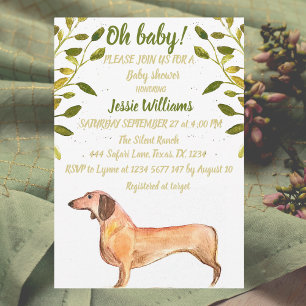 Cute Dog Dachshund Floral Green Weiner Baby shower Kaart