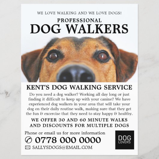 Cute Dog, Dog Walker Service Adverteren Flyer (Voorkant)
