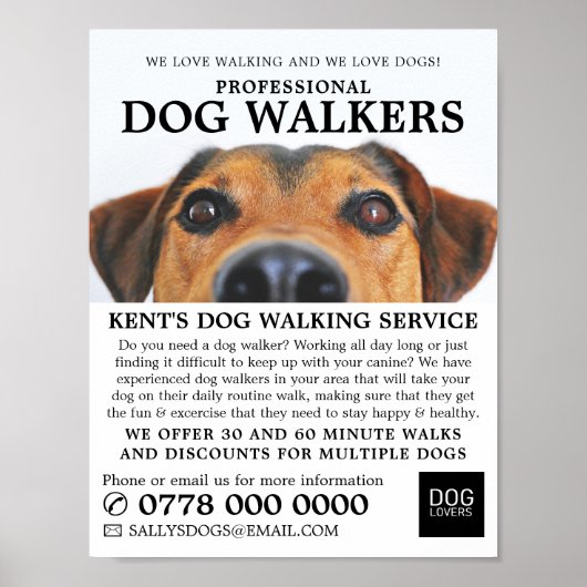 Cute Dog, Dog Walker Service Adverteren Poster (Voorkant)
