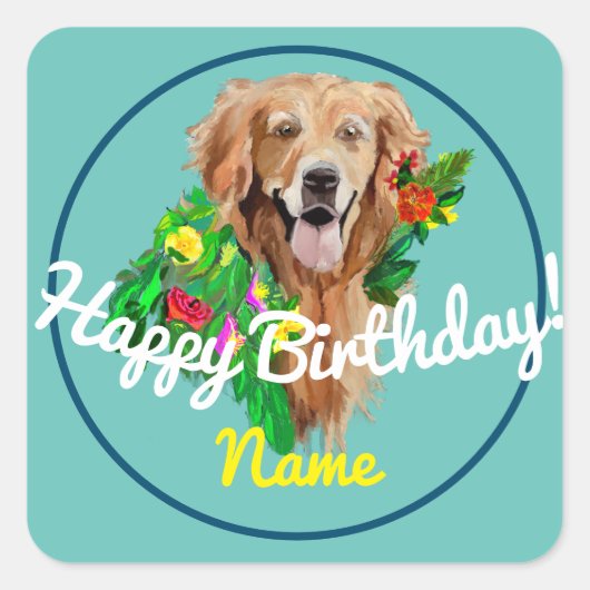 Cute Dog Dreamweaver Golden Retriever Vierkante Sticker (Voorkant)