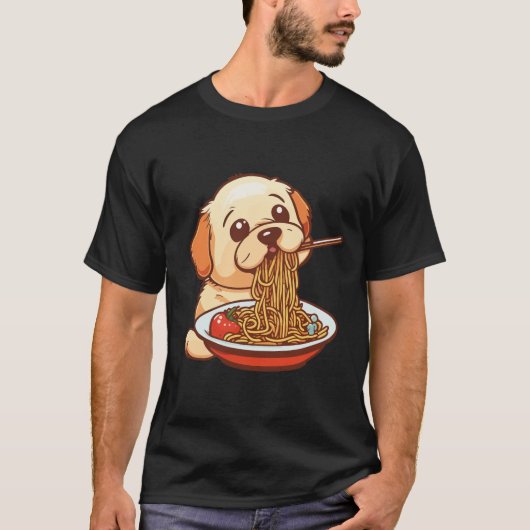 Cute Dog Eating Spaghetti T-shirt (Voorkant)